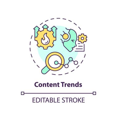 Düzenlenebilir içerik eğilimleri simgesi konsepti, izole edilmiş vektör, SEO ince çizgi illüstrasyonu için yapay zeka.