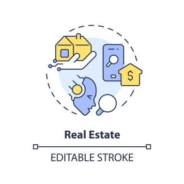 Düzenlenebilir emlak simgesi konsepti, izole vektör, SEO ince çizgi çizimi için yapay zeka.