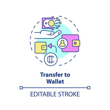 Cüzdan ince çizgi simgesi konseptine 2B düzenlenebilir transfer, izole vektör, dijital para birimini temsil eden çok renkli illüstrasyon.
