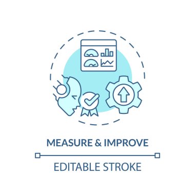 2B düzenlenebilir ölçü ve geliştirme simgesi yapay zeka işlemleri, izole vektör, mavi ince çizgi illüstrasyon.