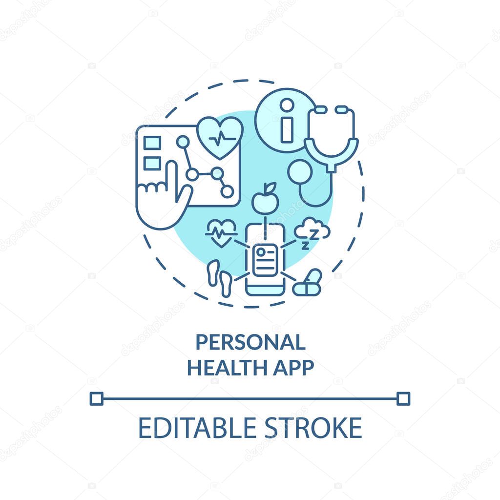 2D editable blue icon personal health app concept, isolated monochromatic vector, health interoperability resources thin line illustration.