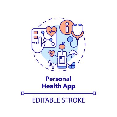 2B düzenlenebilir çoklu renk simgesi kişisel sağlık uygulaması kavramı, izole vektör, sağlık işbirliği kaynakları ince çizgi çizimi.