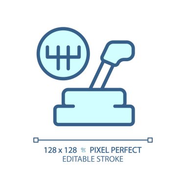 2B piksel mükemmel düzenlenebilir mavi araba vites kolu simgesi, izole vektör, ince çizgi çizimi araba servisini ve tamir hizmetini temsil ediyor.