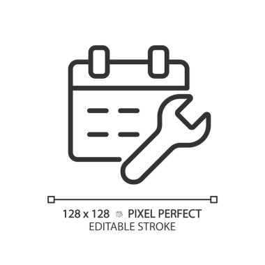 2B piksel mükemmel düzenlenebilir siyah araba servisi simgesi, izole edilmiş vektör, ince çizgi basit illüstrasyon araba servisi ve tamir.