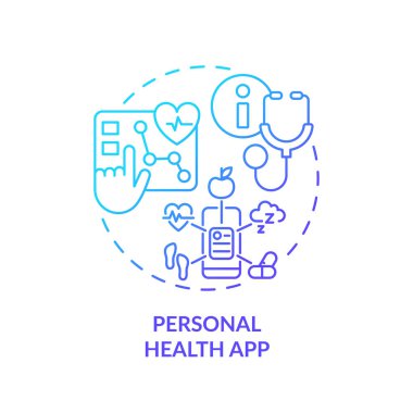 2B gradyan mavi ikon kişisel sağlık uygulaması kavramı, izole edilmiş vektör, sağlık işbirliği kaynakları ince çizgi çizimi.