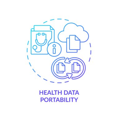 2B gradyan mavi ikon sağlık veri taşınabilirliği konsepti, izole vektör, sağlık işbirliği kaynakları ince çizgi çizimi.