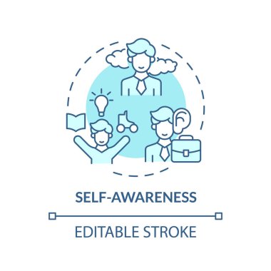 2B düzenlenebilir mavi ikon öz farkındalık kavramı, izole edilmiş vektör, dikkatli girişimcilik ince çizgi çizimi.