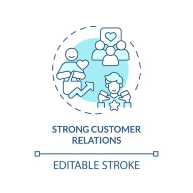 2B düzenlenebilir mavi simge güçlü müşteri ilişkileri konsepti, izole vektör, dikkatli girişimcilik ince çizgi çizimi.