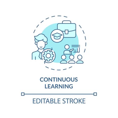 2B düzenlenebilir mavi simge sürekli öğrenme konsepti, izole vektör, dikkatli girişimcilik ince çizgi çizimi.