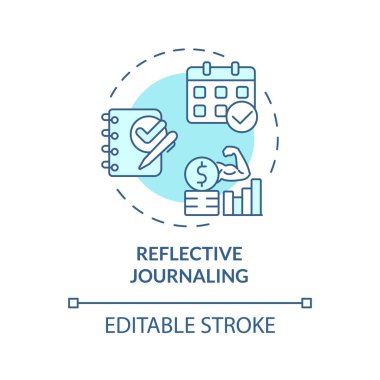 2B düzenlenebilir mavi ikon yansıtıcı günlük konsepti, izole vektör, dikkatli girişimcilik ince çizgi çizimi.