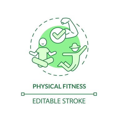 Fiziksel fitness yeşil konsept ikonu. El işçiliği. Vücut gücü. Çiftlik işleri. Sağlıklı bir yaşam tarzı. İyi olmak. Yuvarlak şekil çizimi. Soyut bir fikir. Grafik tasarımı. Kullanımı kolay