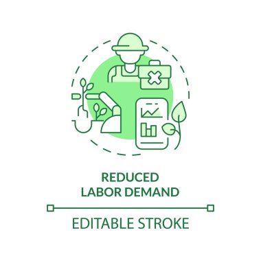 Azaltılmış işçi talebi yeşil kavram simgesi. Otomasyon teknolojisi. Tarım işi. El işi. Çiftlik endüstrisi. Yuvarlak şekil çizimi. Soyut bir fikir. Grafik tasarımı. Kullanımı kolay