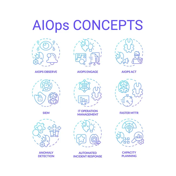 stock vector 2D gradient thin line icons set representing AI ops, isolated vector, linear illustration.