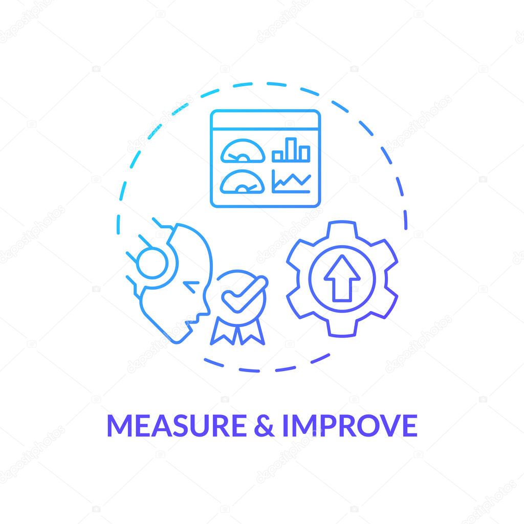 2D measure and improve gradient icon representing AI ops, isolated vector, blue thin line illustration.