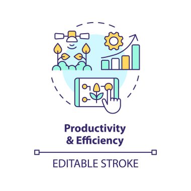 Üretkenlik ve verimlilik çok renkli konsept ikonu. Performansı arttır. Tarım alanı. Akıllı çiftçilik. Yuvarlak şekil çizimi. Soyut bir fikir. Grafik tasarımı. Kullanımı kolay