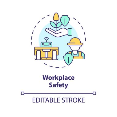 İş yeri güvenliği çok renkli konsept simgesi. Çalışan koruması. Tarım işi. Otomatik sistem. Çalışma koşulları. Yuvarlak şekil çizimi. Soyut bir fikir. Grafik tasarımı. Kullanımı kolay