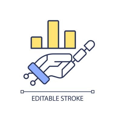 Yapay zekayı temsil eden 2B düzenlenebilir veri değerlendirme simgesi, izole edilmiş vektör, çok renkli ince çizgi illüstrasyonu.