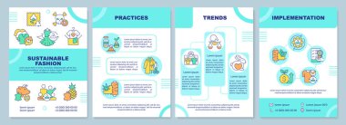 2D sürdürülebilir moda mavi broşürü, ince çizgi simgeli broşür tasarımı, 4 vektör düzeni.