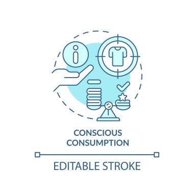 2B düzenlenebilir mavi ikon bilinçli tüketim konsepti, tek renkli izole vektör, sürdürülebilir moda ince çizgi çizimi.