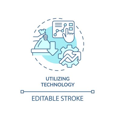 2D düzenlenebilir mavi simge teknoloji kullanımı, monokromatik izole vektör, sürdürülebilir moda ince çizgi çizimi.