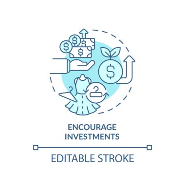 2B düzenlenebilir mavi simge yatırım kavramını teşvik eder, monokromatik izole vektör, sürdürülebilir moda ince çizgi çizimi.