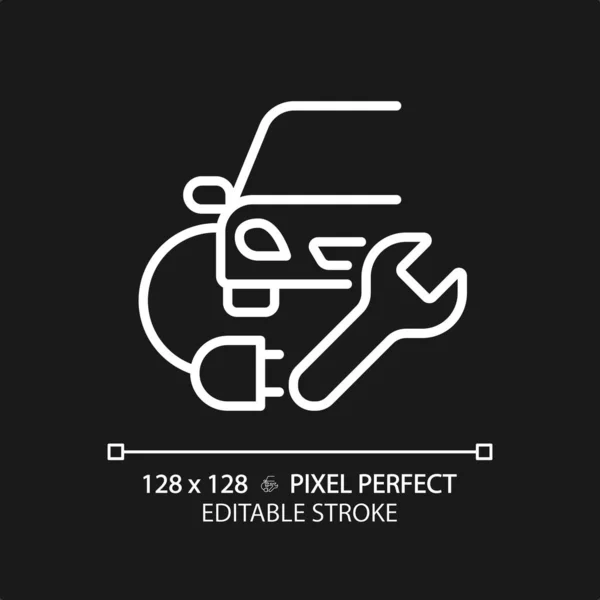 Pixel Perfektní Upravitelný Bílý Elektrický Vůz Nabíjecí Ikona Izolovaný Vektor — Stockový vektor