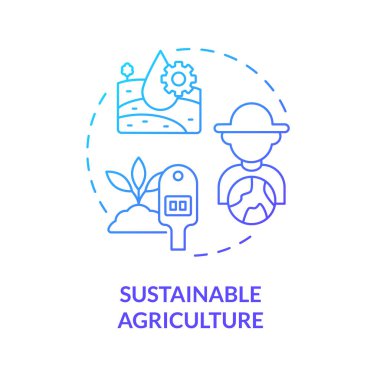 Sürdürülebilir tarım mavisi gradyan konsept ikonu. Çevre dostu tarım. Toprak sağlığı. Su idaresi. Bitki yetiştiriyorum. Yuvarlak şekil çizimi. Soyut bir fikir. Grafik tasarımı. Kullanımı kolay