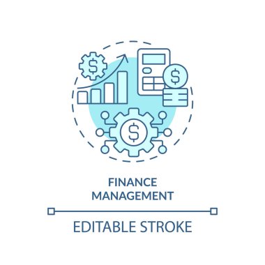 Düzenlenebilir finans yönetimi mavi simge konsepti, izole edilmiş vektör, kurumsal kaynak planlaması ince çizgi çizimi.