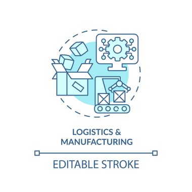Düzenlenebilir lojistik ve mavi simge konsepti, izole edilmiş vektör, kurumsal kaynak planlaması ince çizgi çizimi.