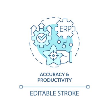 Düzenlenebilir doğruluk ve üretkenlik mavi ikon konsepti, izole vektör, kurumsal kaynak planlaması ince çizgi çizimi.