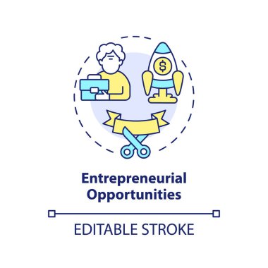 2B düzenlenebilir girişimcilik fırsatları ince çizgi simgesi konsepti, izole vektör, emekliliği temsil eden çok renkli illüstrasyon.