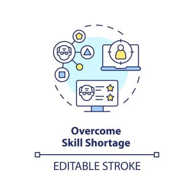 2B düzenlenebilir yetenek kıtlığı ince çizgi simgesi konsepti, izole vektör, emekliliği temsil eden çok renkli illüstrasyon.