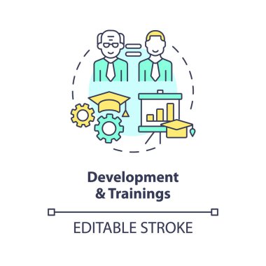 2B düzenlenebilir geliştirme ve eğitimler ince çizgi simgesi konsepti, izole vektör, emekliliği temsil eden çok renkli illüstrasyon.