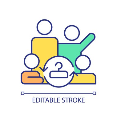 Sürdürülebilir modayı, izole edilmiş vektörü, çok renkli ince çizgi illüstrasyonunu temsil eden 2B düzenlenebilir toplum bağlılık simgesi.