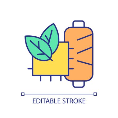 Sürdürülebilir modayı, izole edilmiş vektörü, çok renkli ince çizgi illüstrasyonunu temsil eden 2B düzenlenebilir tüketici sağlığı simgesi.