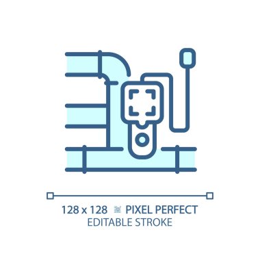 2B piksel mükemmel düzenlenebilir mavi boru hattı ve aygıt simgesi, izole vektör, sıhhi tesisatı temsil eden ince çizgi illüstrasyonu.