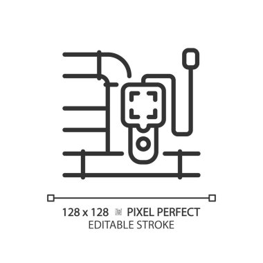 2B piksel mükemmel düzenlenebilir siyah boru hattı ve aygıt simgesi, izole vektör, sıhhi tesisatı temsil eden ince çizgi illüstrasyonu.