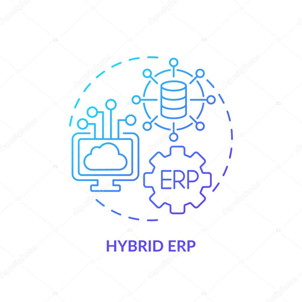 Gradient hybrid ERP icon concept, isolated vector, enterprise resource planning thin line illustration.