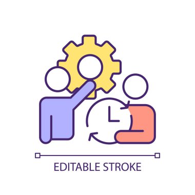 Kurumsal kaynak planlamasını, izole edilmiş vektörü, ince çizgi çok renkli çizimi temsil eden düzenlenebilir zaman tüketim görevleri simgesi.