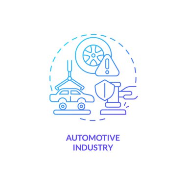 2B gradyan otomotiv endüstrisi ince çizgi simgesi konsepti, izole vektör, ürün sorumluluğunu temsil eden mavi illüstrasyon.