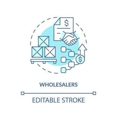 2B düzenlenebilir toptancılar ince çizgi simgesi konsepti, izole vektör, satıcı yönetimini temsil eden mavi illüstrasyon.