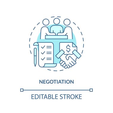 2B düzenlenebilir pazarlık ince çizgi simgesi konsepti, izole vektör, satıcı yönetimini temsil eden mavi illüstrasyon.