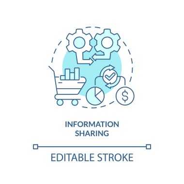 2B düzenlenebilir bilgi paylaşımı ince çizgi simgesi konsepti, izole vektör, satıcı yönetimini temsil eden mavi illüstrasyon.