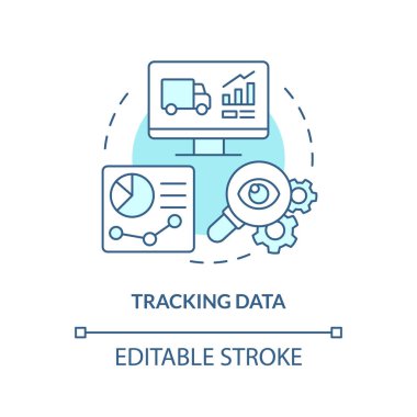 2B düzenlenebilir veri izleme ince çizgi simgesi konsepti, izole edilmiş vektör, satıcı yönetimini temsil eden mavi illüstrasyon.
