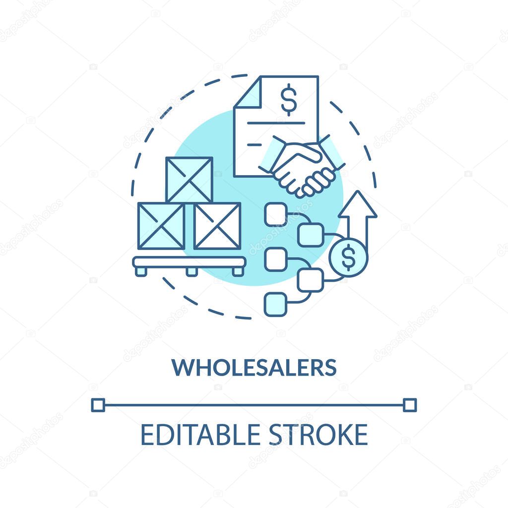 2D editable wholesalers thin line icon concept, isolated vector, blue illustration representing vendor management.