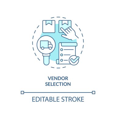 2D editable vendor selection thin line icon concept, isolated vector, blue illustration representing vendor management. clipart