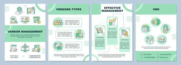 stock vector 2D vendor management green brochure template, leaflet design with thin line icons, 4 vector layouts.