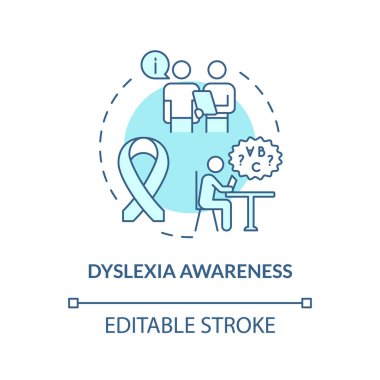 2B düzenlenebilir mavi simge disleksi farkındalık kavramı, basit izole vektör, disleksi ince çizgi çizimi.