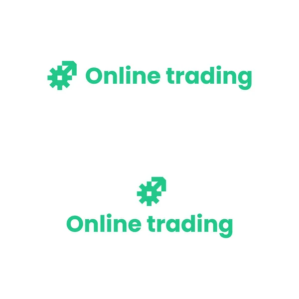 网上交易品牌与独特的商业标识 弹针字体 箭头和齿轮图标 设计元素和视觉标识 适于贸易 股票市场 — 图库矢量图片