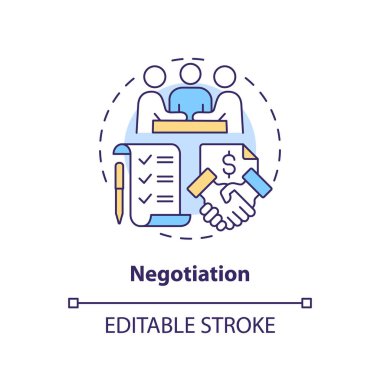 2B düzenlenebilir pazarlık ince çizgi simgesi konsepti, izole vektör, çok renkli illüstrasyon tedarikçi yönetimini temsil ediyor.
